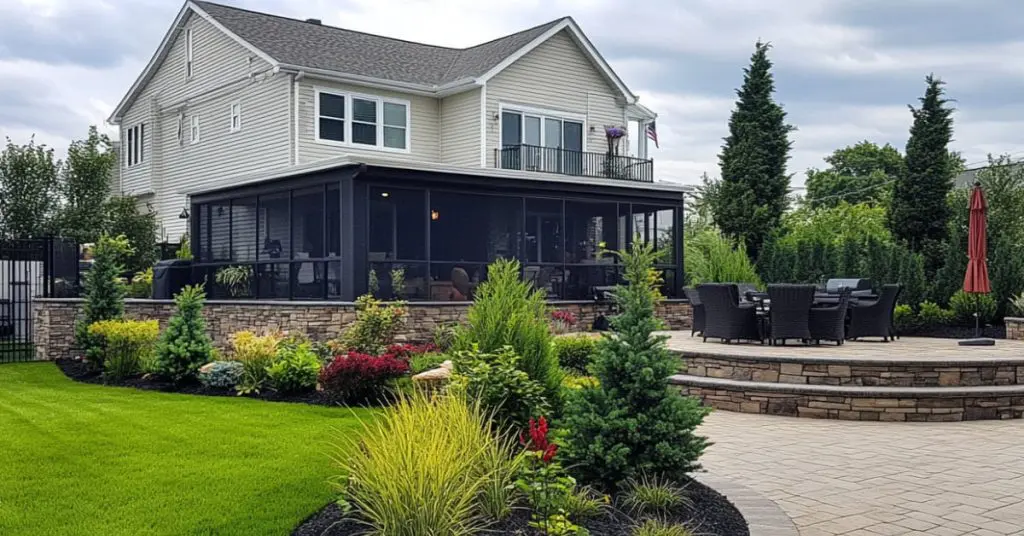 landscaped yard with house, concept of Retaining Wall Designs