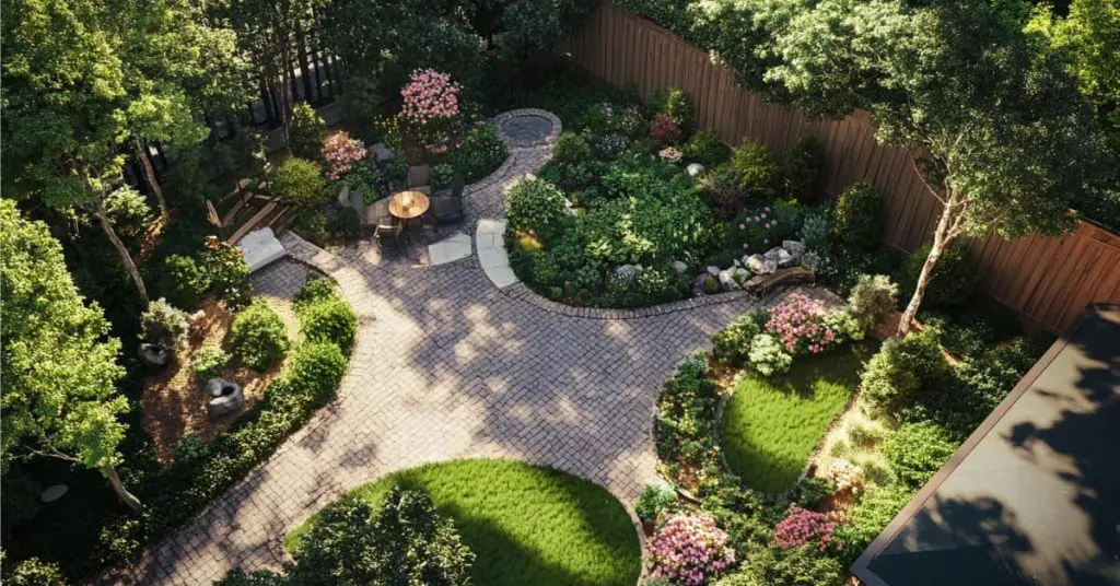 aerial view of morristown landscaping with plants and pavers