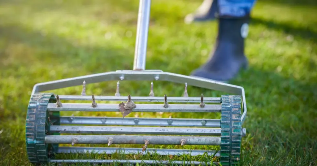 grass aerator on lawn