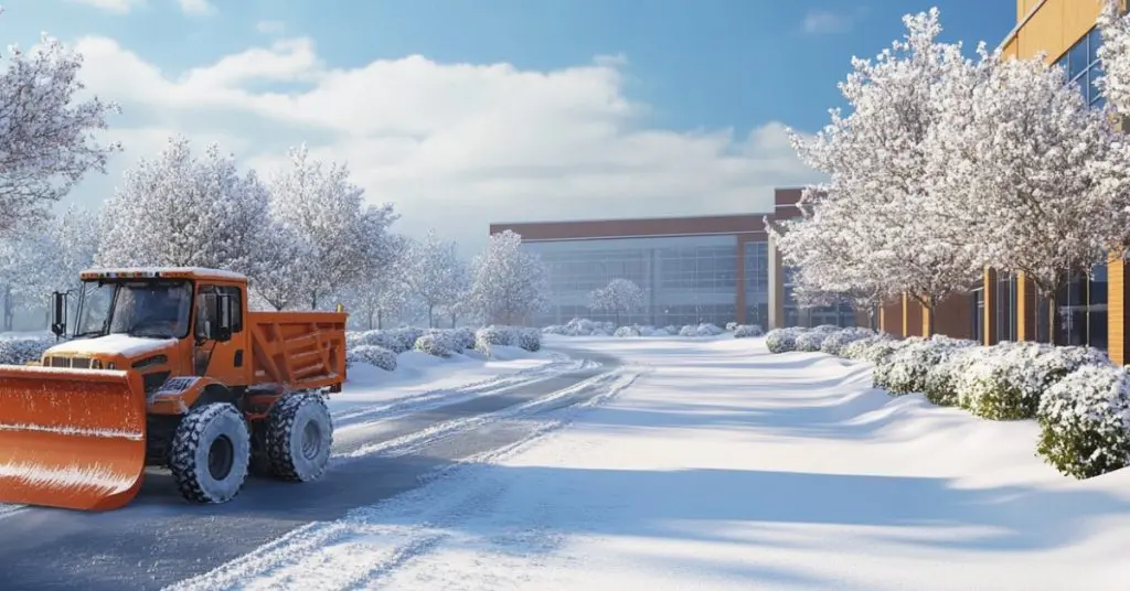 truck snow plowing commercial lot