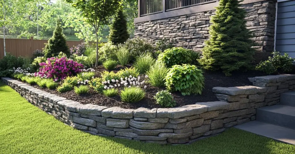 stone retaining wall with plantings, concept of Multi-Level Retaining Wall Garden Designs for 2025