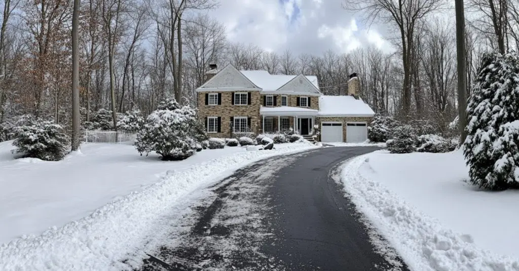 homes driveway cleared of snow, concept of 4 Tips to Choose Affordable Snow Plowing Services