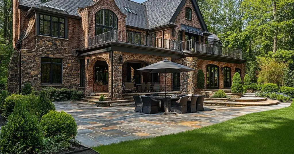 Brick and Stone Masonry deck with table and chairs