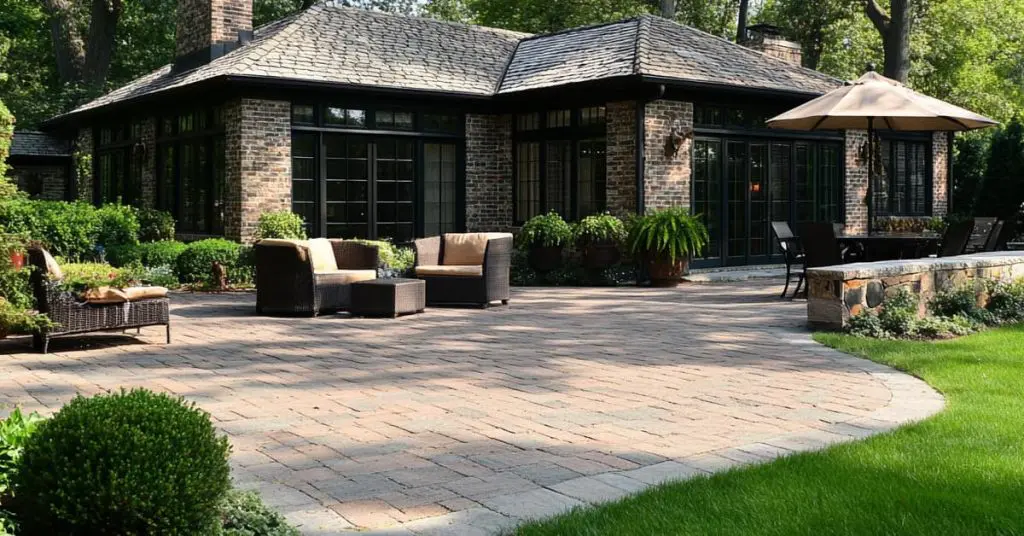 Brick and Stone Masonry patio behind house