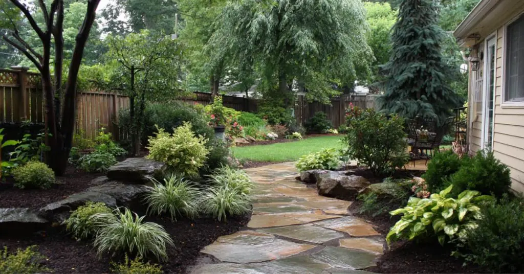 stone walkway, new jersey native plants and shrubs, representing 2026 landscape trends in new Jersey