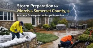 infographic of storm preparation for Morris & Somerset County NJ, Masonry, Drainage and Landscape protection