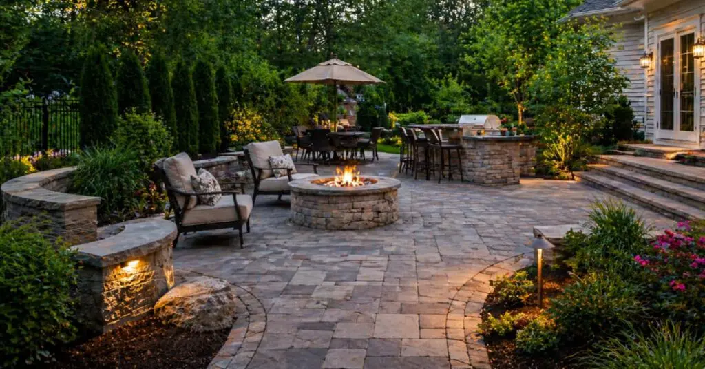Patio Installation NJ pavers, firepit, steps, outdoor bar