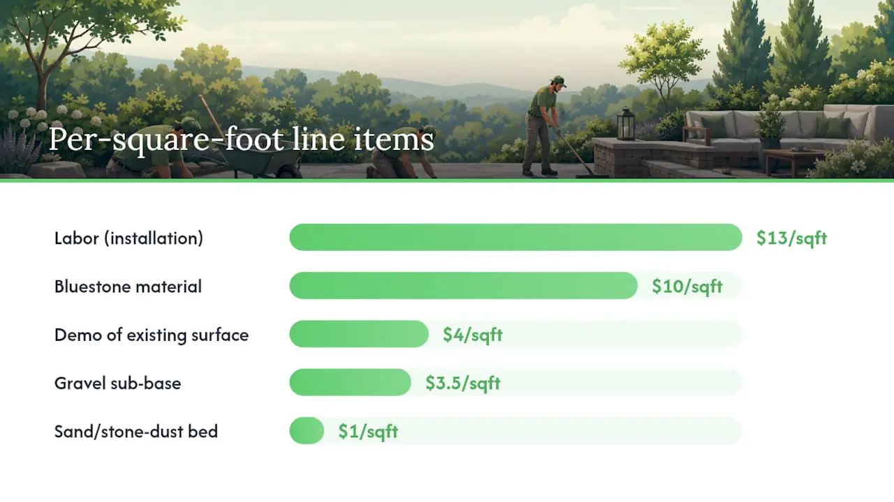 Chart showing breakdown of bluestone patio costs