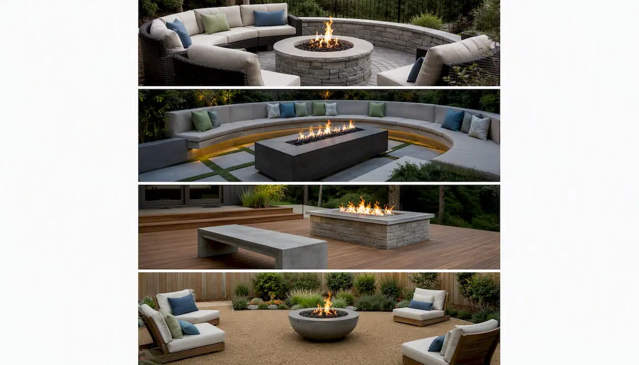Four common patio layouts for fire pit seating