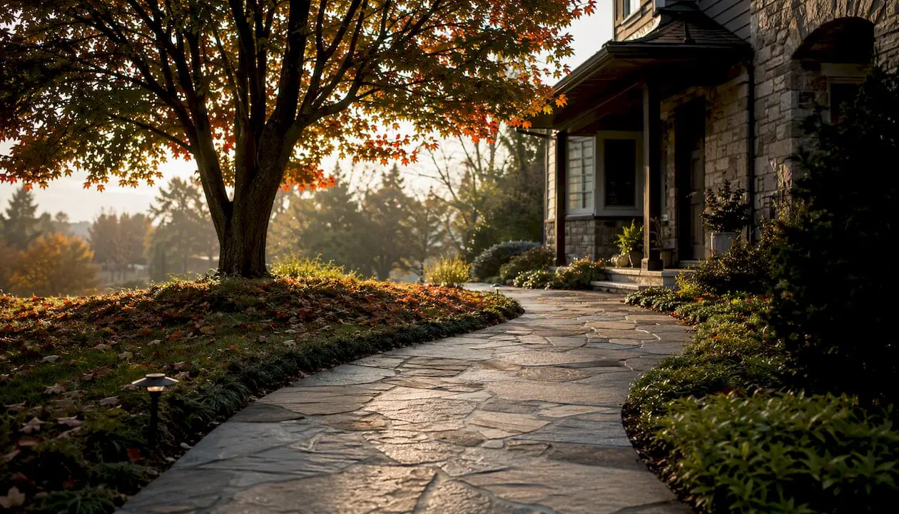 Upgraded walkway with specimen tree and edging