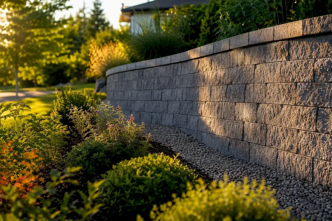 Curved segmental block retaining wall with planting