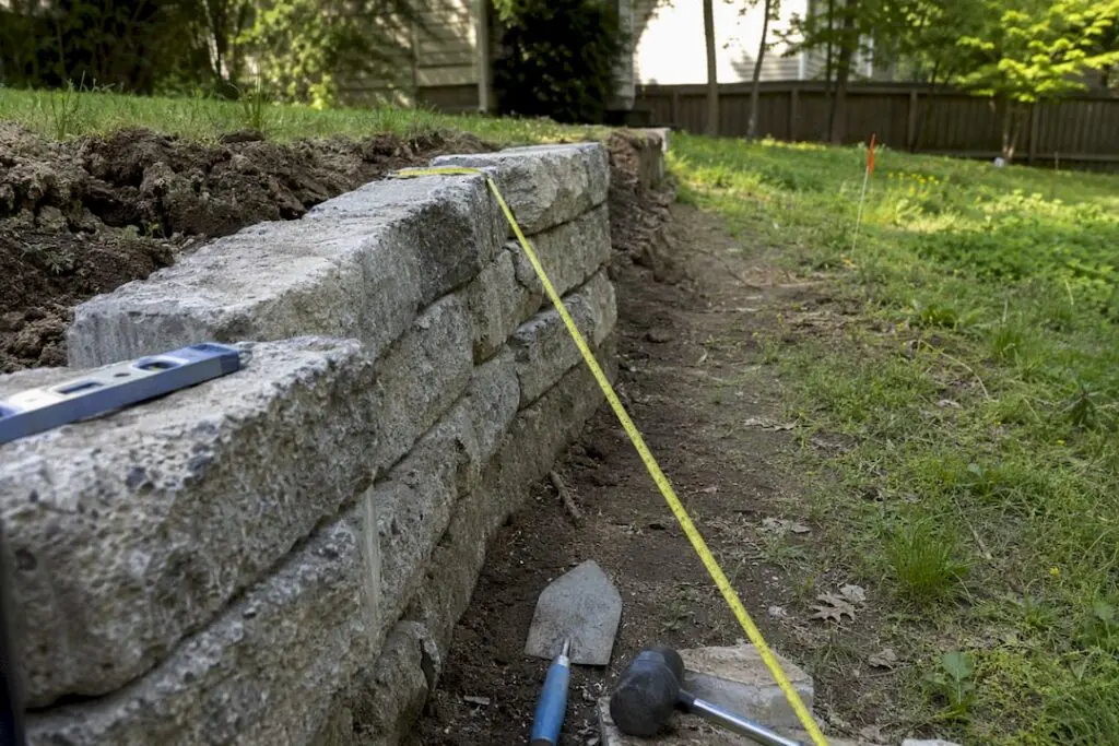 Tape measuring retaining wall setback from property line