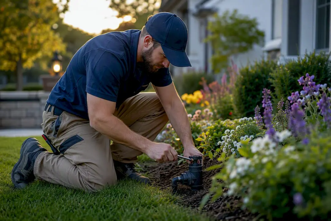 Hands adjusting irrigation valve on site