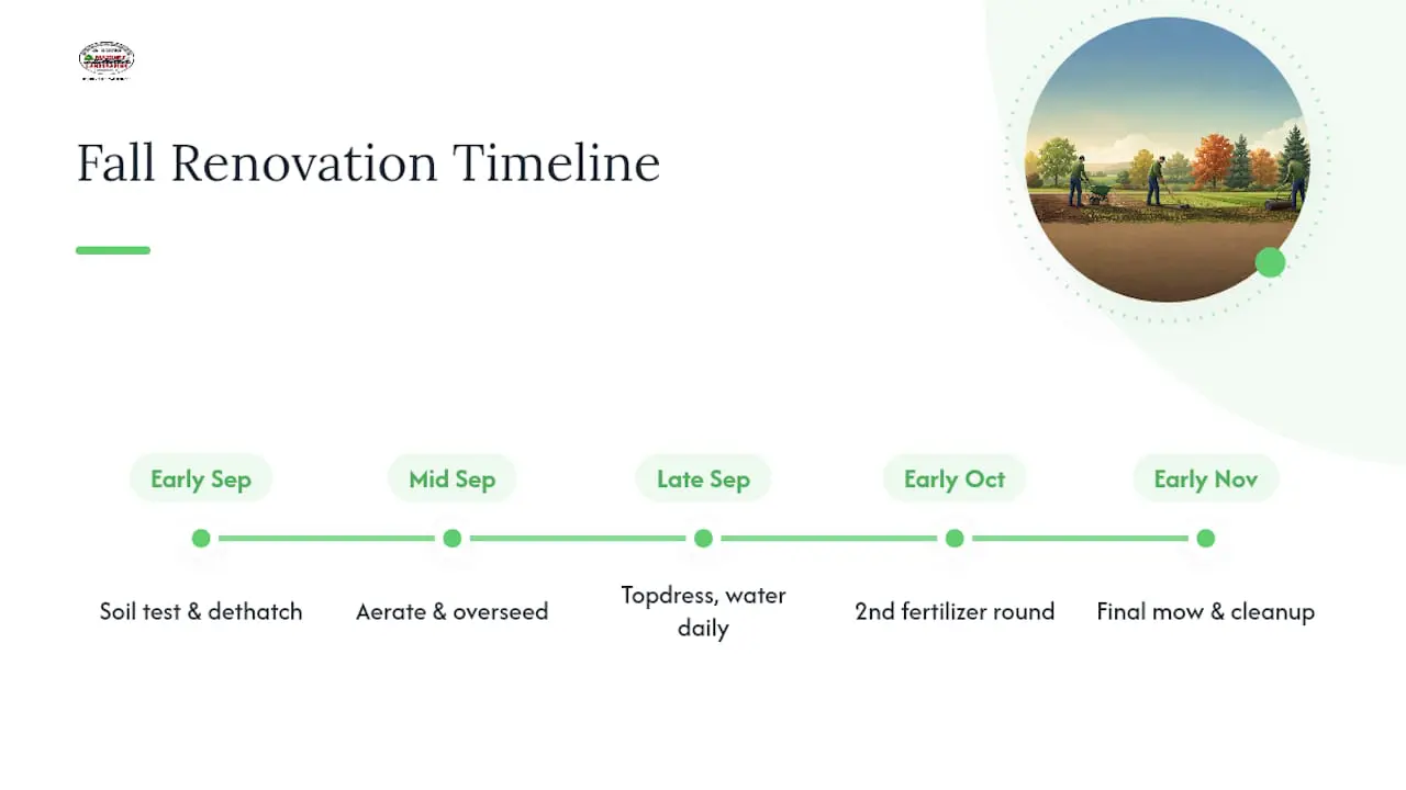 Fall lawn renovation timeline from September to November