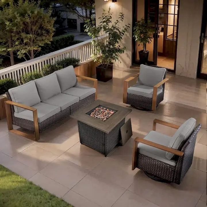 Gymojoy 4 Pieces Patio Furniture Set with Propane Fire Pit Table ...