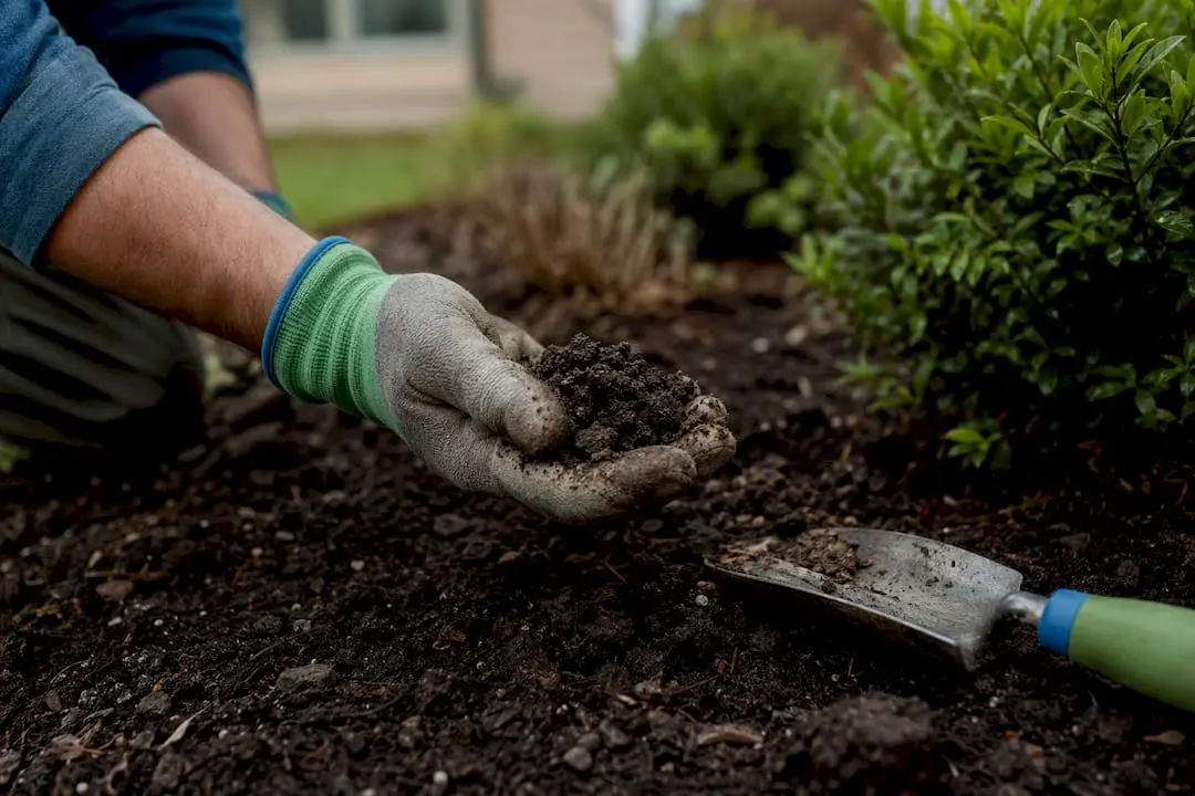 Landscaper examining soil texture in garden bed