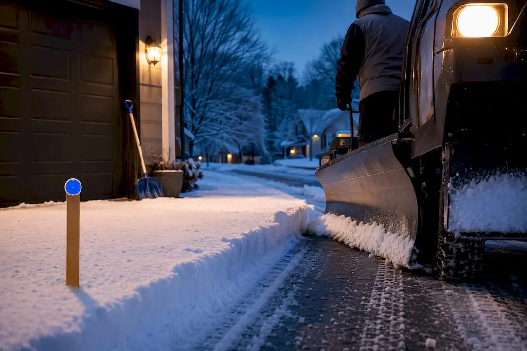 Snow plow clearing a residential driveway