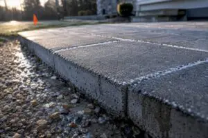 Frozen water in concrete paver joints