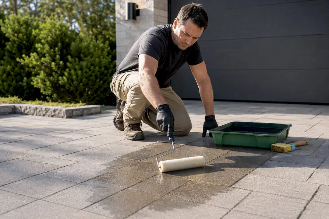 Contractor applying thin sealer coat