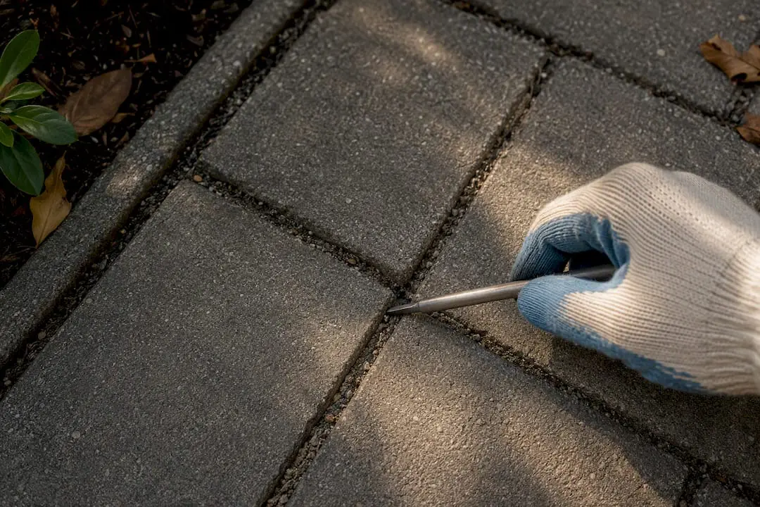 Hand inspecting spring paver joints