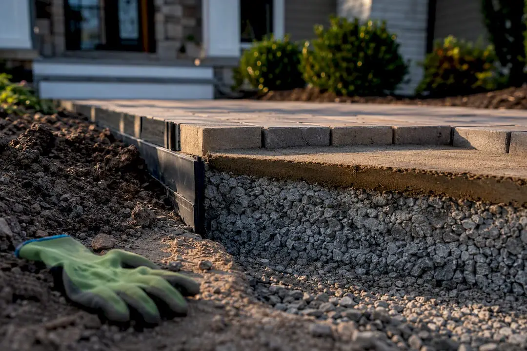 Exposed base layers beneath residential pavers
