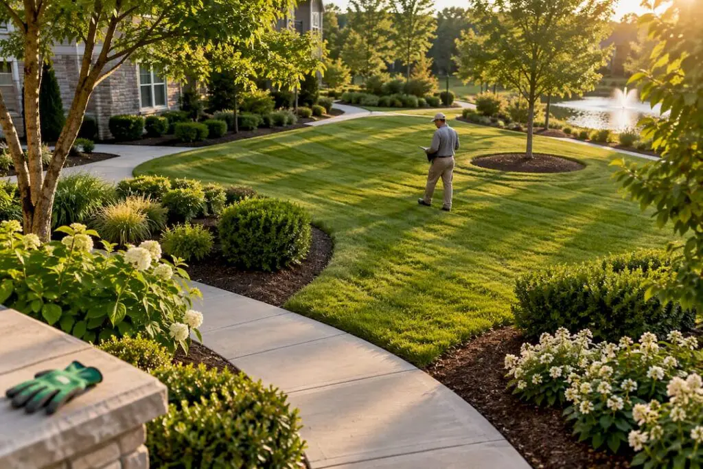 HOA common grounds with defined landscape zones