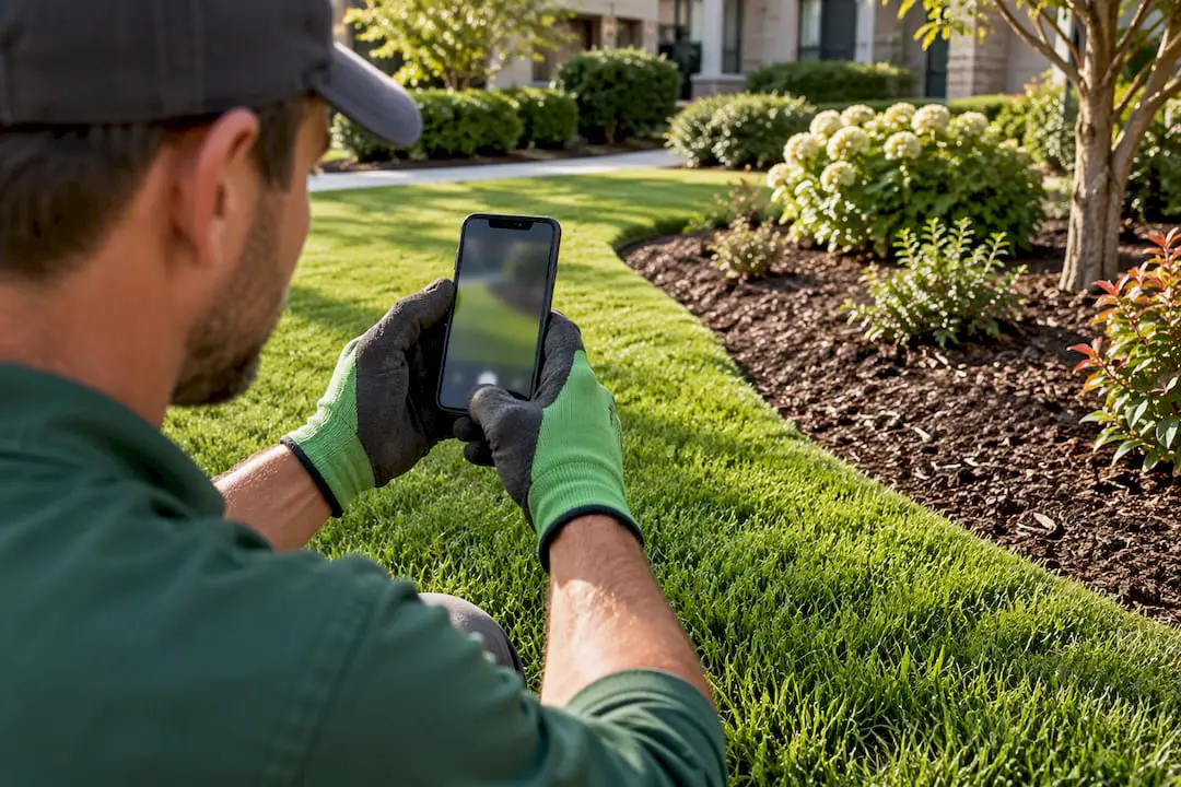 Landscaper photographing completed HOA grounds