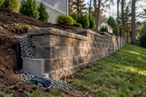 Retaining wall footing on sloped New Jersey yard