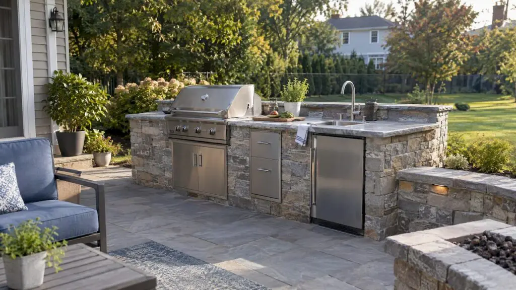 NJ backyard outdoor kitchen with built-in grill