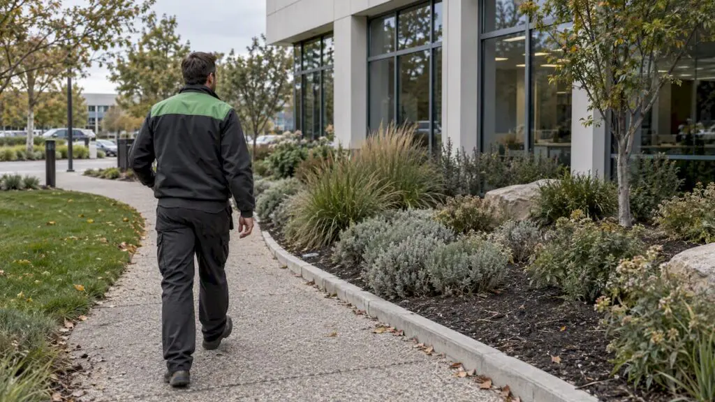 Low maintenance commercial landscape at office property