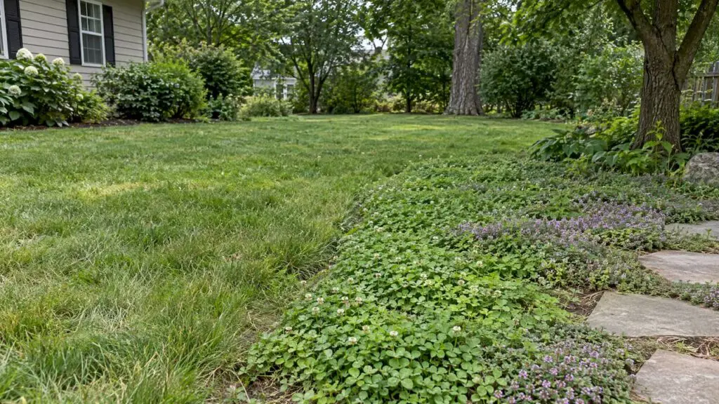 Existing lawn with clover and creeping thyme