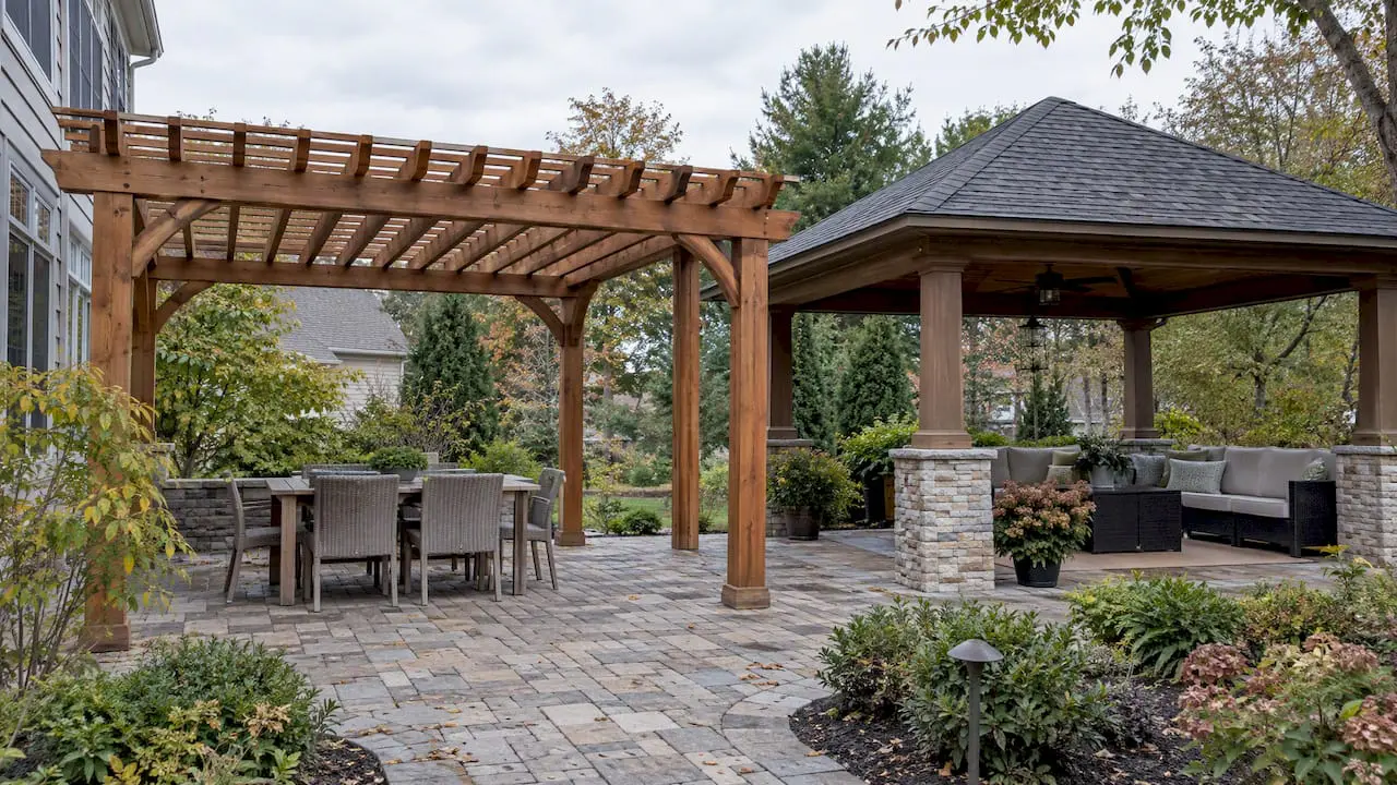 Pergola and pavilion roofs shown side by side