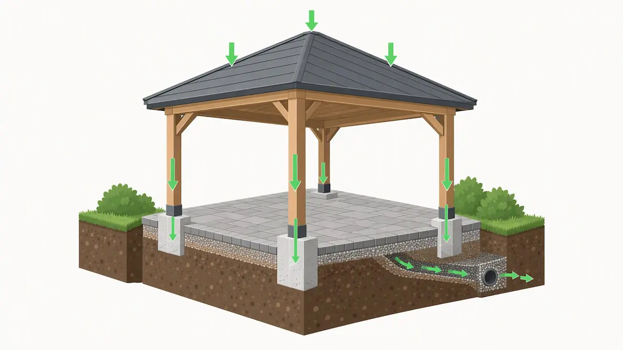 Pavilion roof load transferring into footings