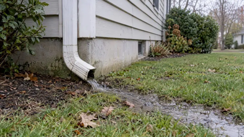 Downspout directing rainwater away from home