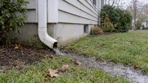 Downspout directing rainwater away from home