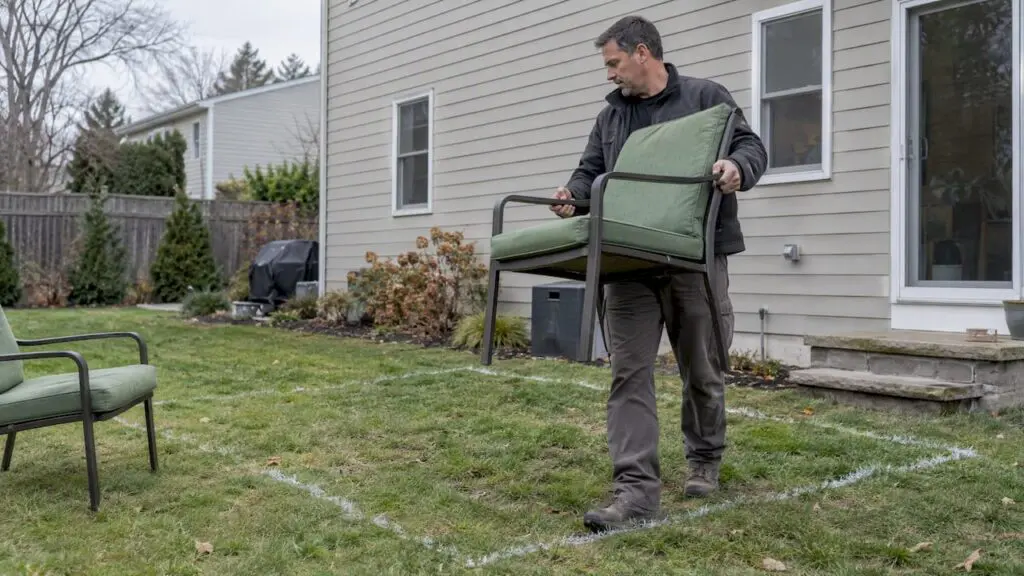 Homeowner testing a chalked patio footprint