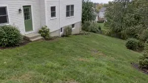 Sloping backyard beside a New Jersey home