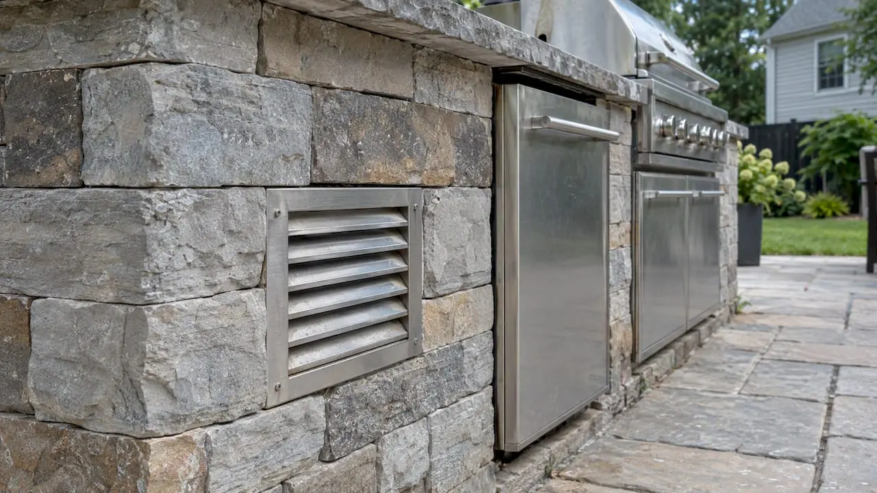 Stainless steel vent in outdoor kitchen island