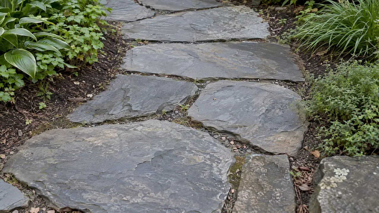 Textured natural cleft bluestone garden path