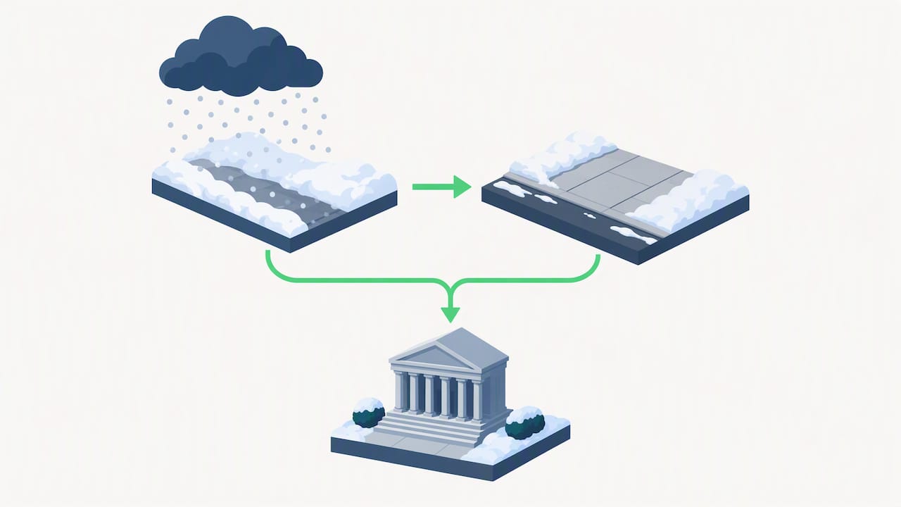 Illustrated storm timeline and legal review path